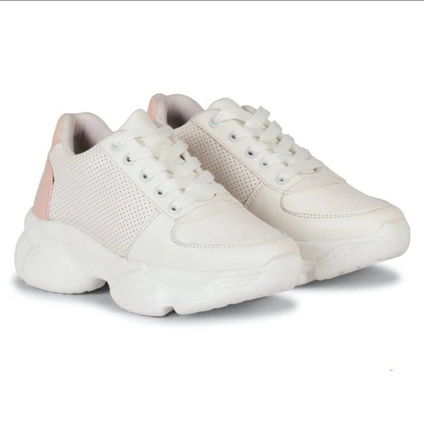 Stylish PU White Printed Running Sports Shoes  - UK 4