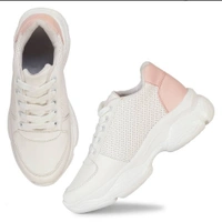 Stylish PU White Printed Running Sports Shoes  - UK 6