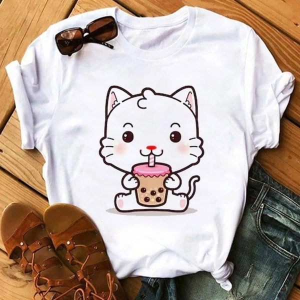Cat Printed T-shirt  - L