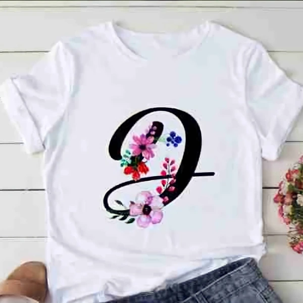 D-Alphabet Printed Floral T-shirt  - XL