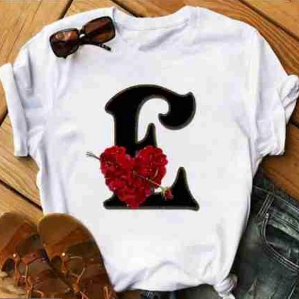 E-Alphabet Printed Heart T-shirt  - XL