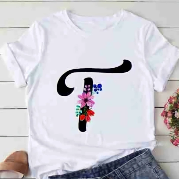 F-Alphabet Printed Floral T-shirt  - M