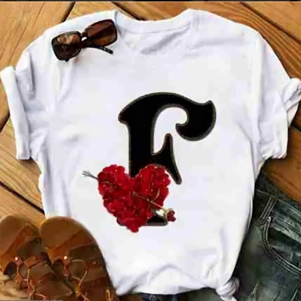 F-Alphabet Printed Heart T-shirt  - S