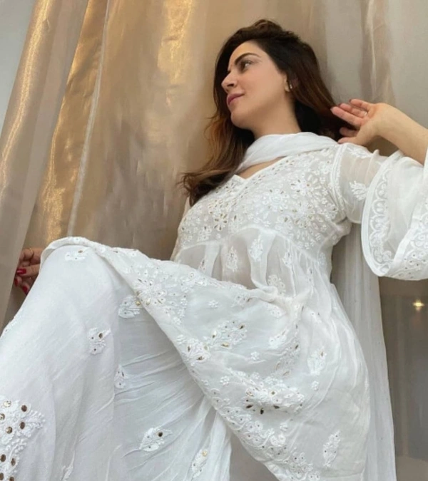 White Peplum And Sharara Set - one size