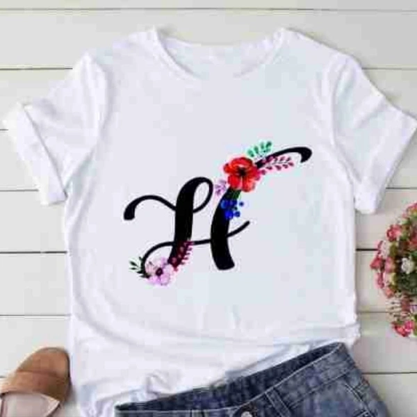 H-Alphabet Printed Floral T-shirt  - S