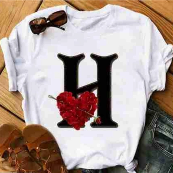 H-Alphabet Printed Heart T-shirt  - S