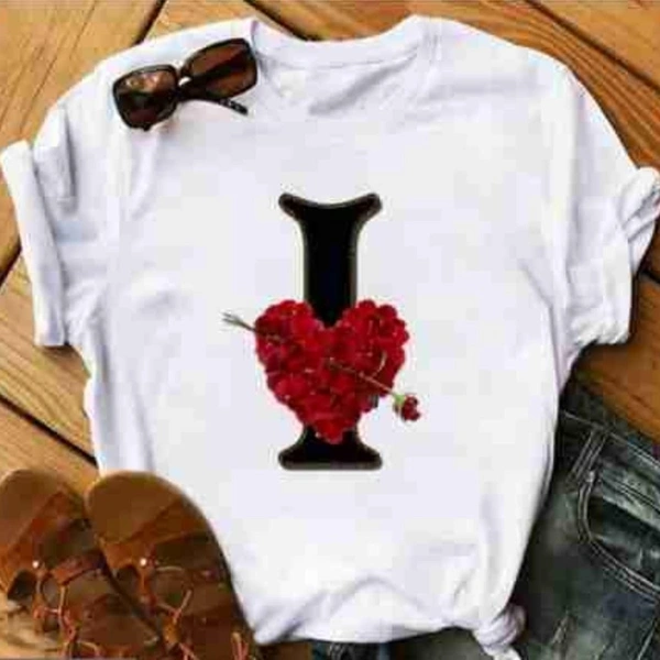 I-Alphabet Printed Heart T-shirt  - S
