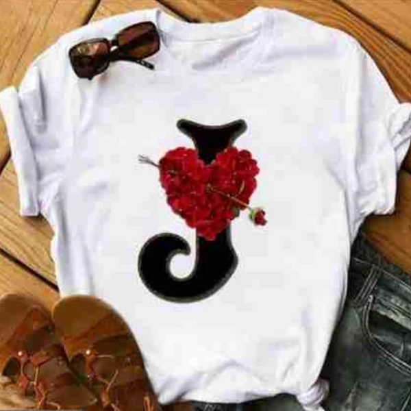 J-Alphabet Printed Heart T-shirt  - XL