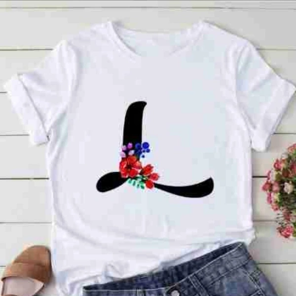 L-Alphabet Printed Floral T-shirt  - L