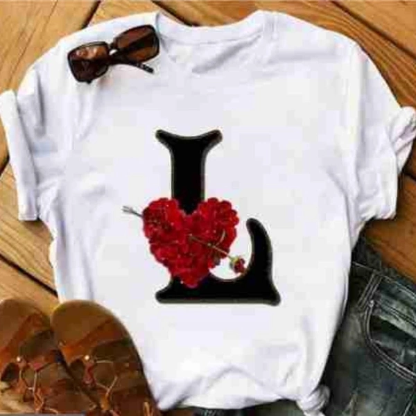 L-Alphabet Printed Heart T-shirt  - S