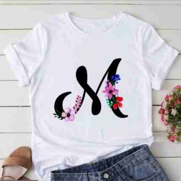 M-Alphabet Printed Floral T-shirt  - M