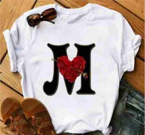 M-Alphabet Printed Heart T-shirt  - S