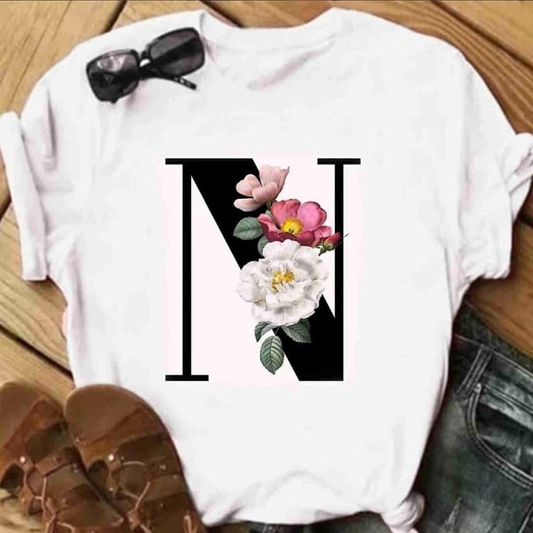 N-Alphabet Printed T-shirt  - L