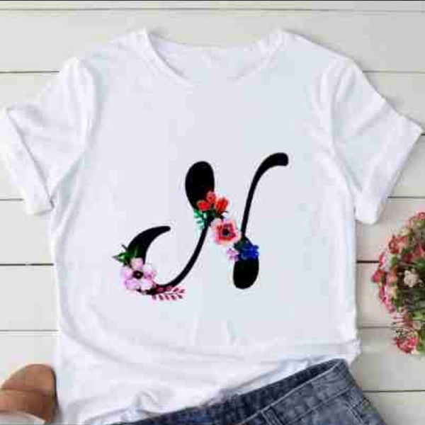 N-Alphabet Printed Floral T-shirt  - M