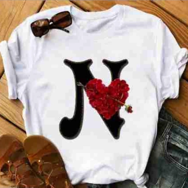 N-Alphabet Printed HeartT-shirt  - S