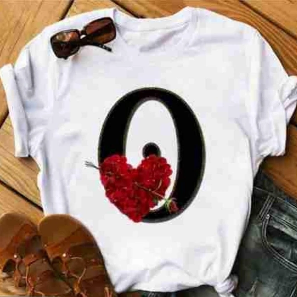 O-Alphabet Printed Heart T-shirt  - XL