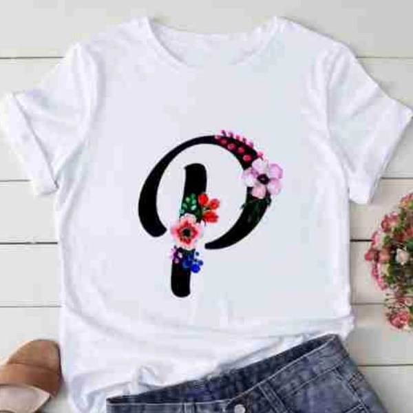 P-Alphabet Printed Floral T-shirt  - S