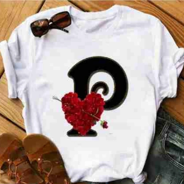 P-Alphabet Printed Heart T-shirt  - L