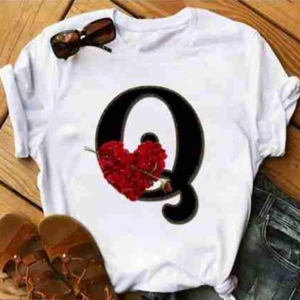 Q-Alphabet Printed Heart T-shirt  - S