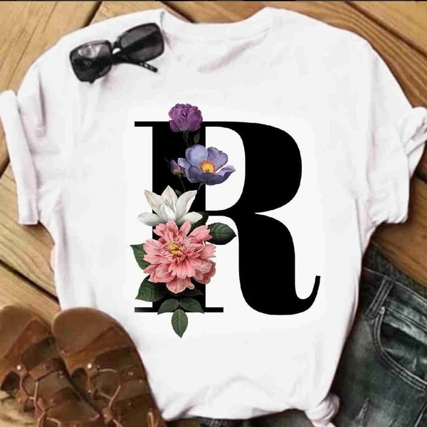 R-Alphabet Printed T-shirt - L