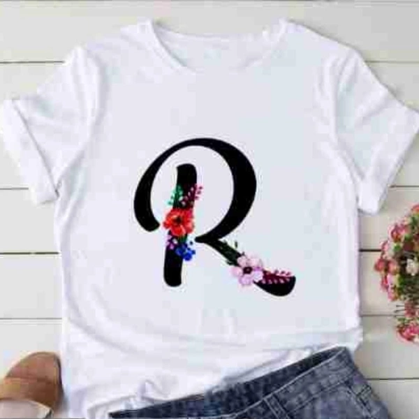 R-Alphabet Printed Floral T-shirt - L