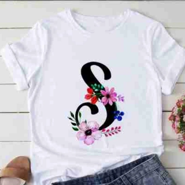 S-Alphabet Printed Floral T-shirt  - M