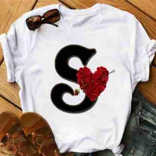 S-Alphabet Printed Heart T-shirt  - L