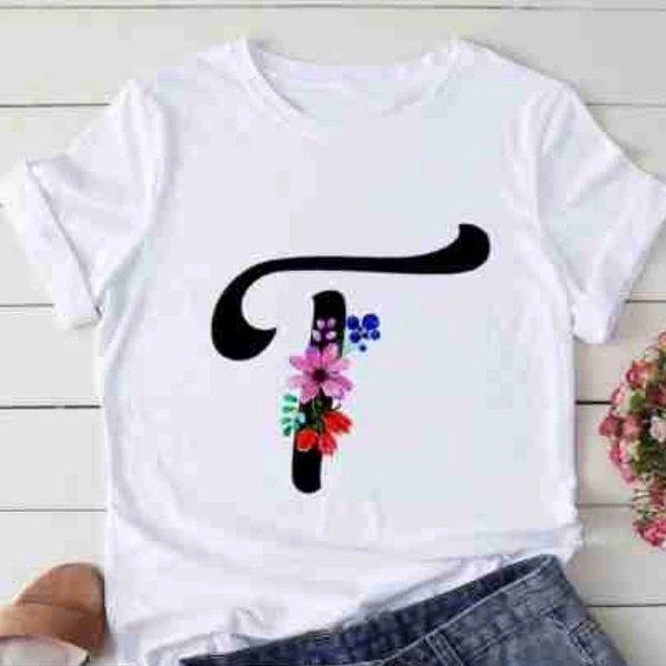 T-Alphabet Printed Floral T-shirt  - S