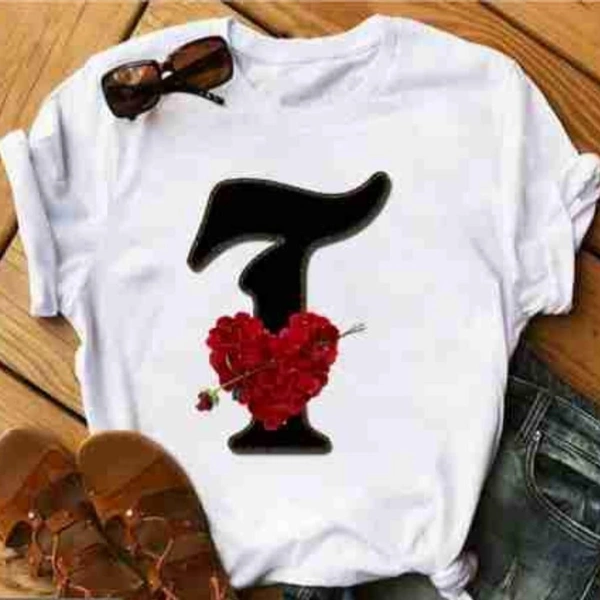 T-Alphabet Printed Heart T-shirt  - S