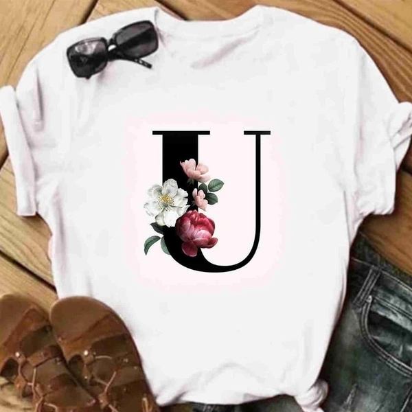 U-Alphabet Printed T-shirt  - L