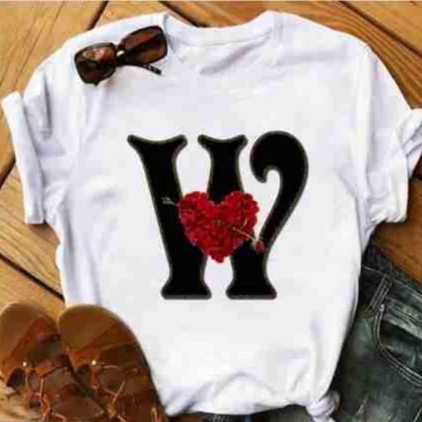 W-Alphabet Printed Heart T-shirt  - L