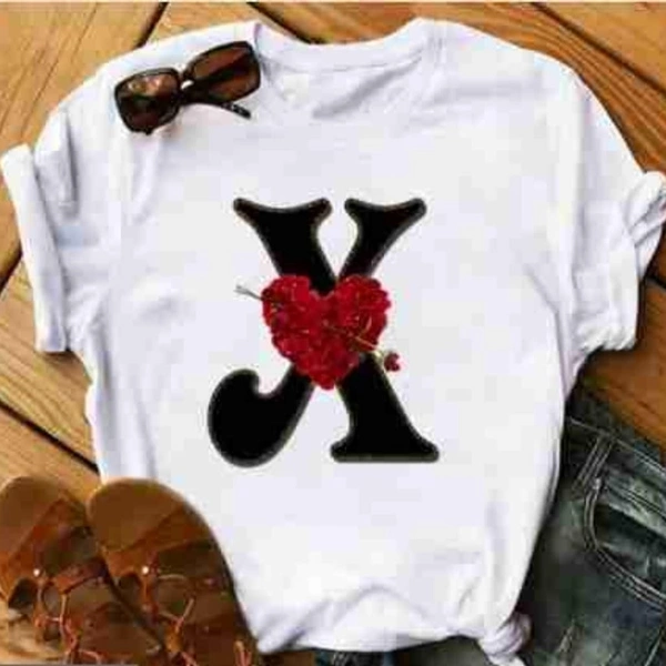 X-Alphabet Printed Heart T-shirt  - S