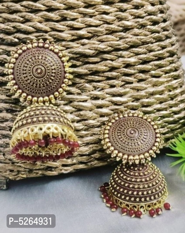Latest Attractive Brass Beads Jhumka  - Brown