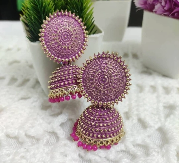Latest Attractive Brass Beads Jhumka  - Pink