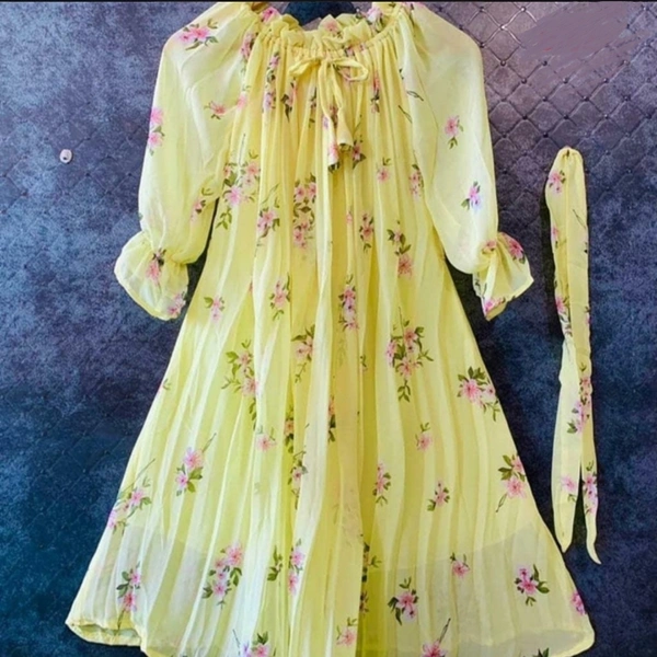  Latest Printed Georgette A-line Kurti  - Blue, M
