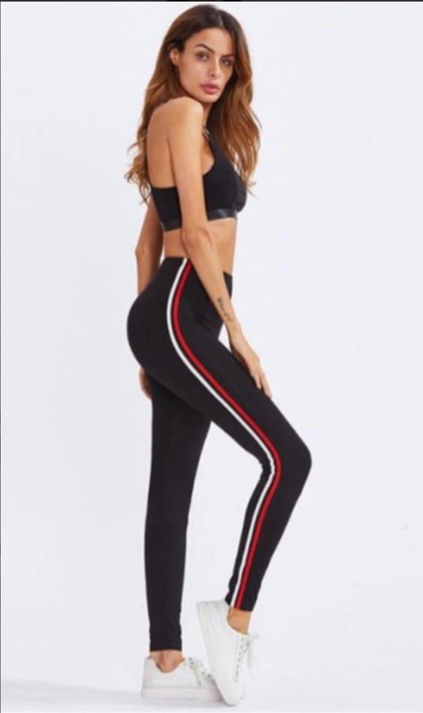 Women's Cotton Lycra Side Strips Sports Bottom - White stripes 