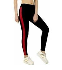 Women's Cotton Lycra Side Strips Sports Bottom - White stripes 