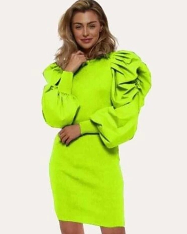 Classic Women Ballon Sleeves Dress - Black , S