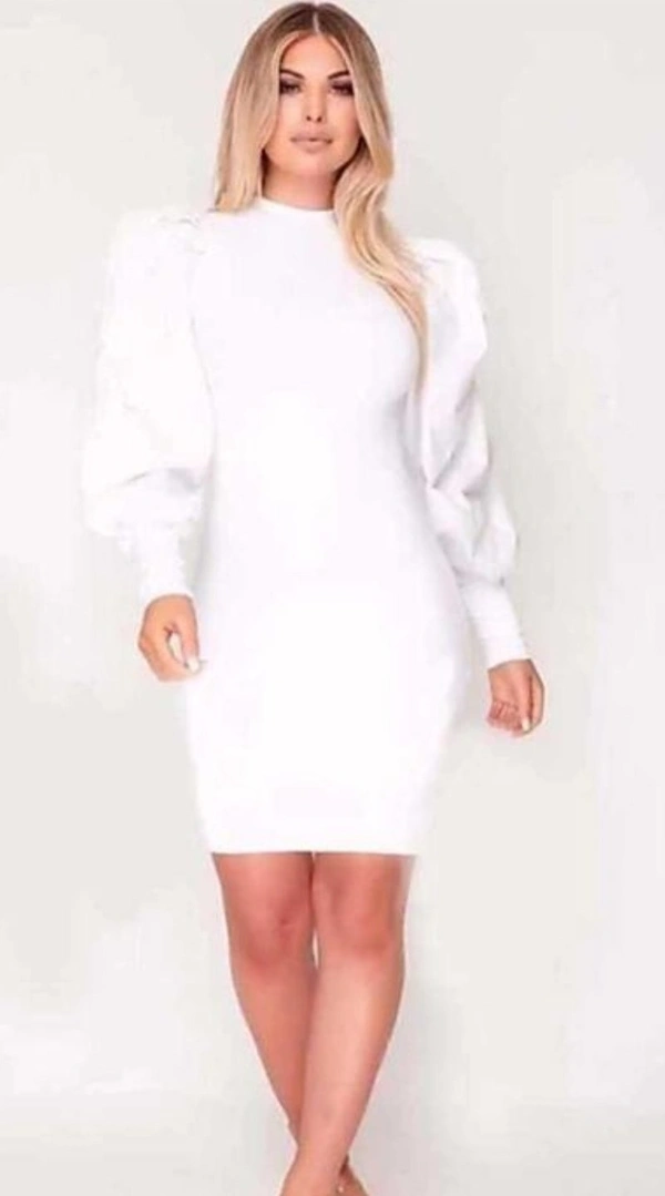Classic Women Ballon Sleeves Dress - Black , M