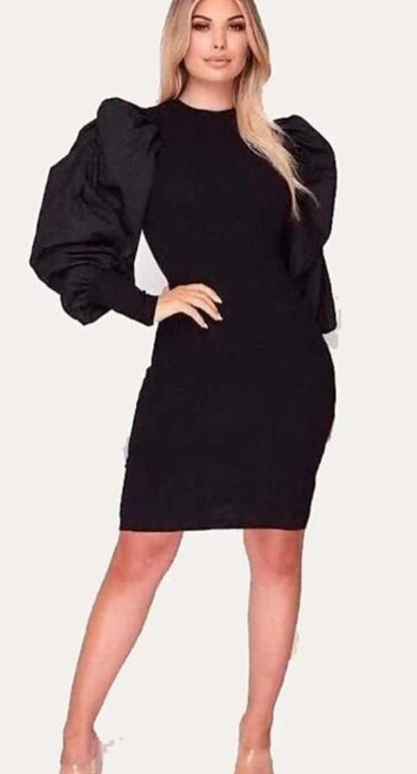 Classic Women Ballon Sleeves Dress - Maroon , S