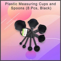 0106 Plastic Measuring Cups and Spoons (8 Pcs, Black) - India, 0.319 kgs