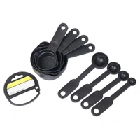 0106 Plastic Measuring Cups and Spoons (8 Pcs, Black) - India, 0.319 kgs