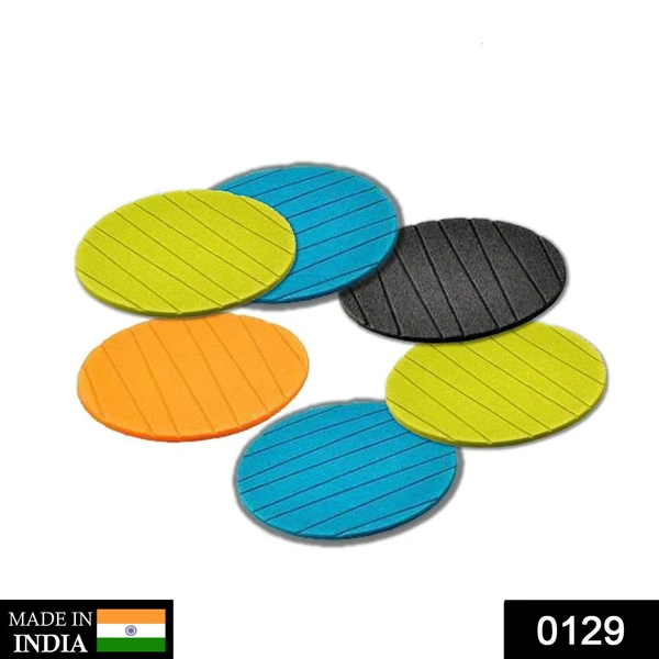 0129 6 pcs Useful Round Shape Plain Silicone Cup Mat Coaster Drinking Tea Coffee Mug Wine Mat for Home - India, 0.04 kgs