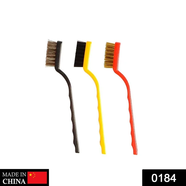 0184 -3 Pc Mini Wire Brush Set (Brass, Nylon, Stainless Steel Bristles) - China, 0.101 kgs