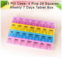 0383 Pill Case- 4 Row 28 Squares Weekly 7 Days Tablet Box Holder Medicine Storage Organizer Container - 0.103 kgs, China