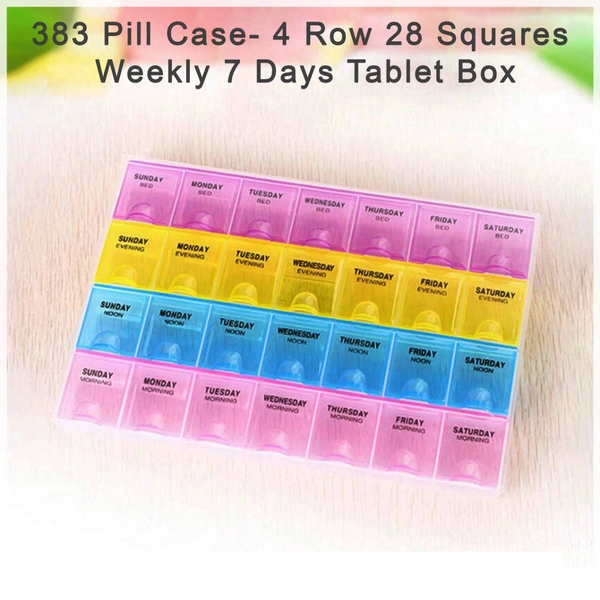 0383 Pill Case- 4 Row 28 Squares Weekly 7 Days Tablet Box Holder Medicine Storage Organizer Container - 0.103 kgs, China