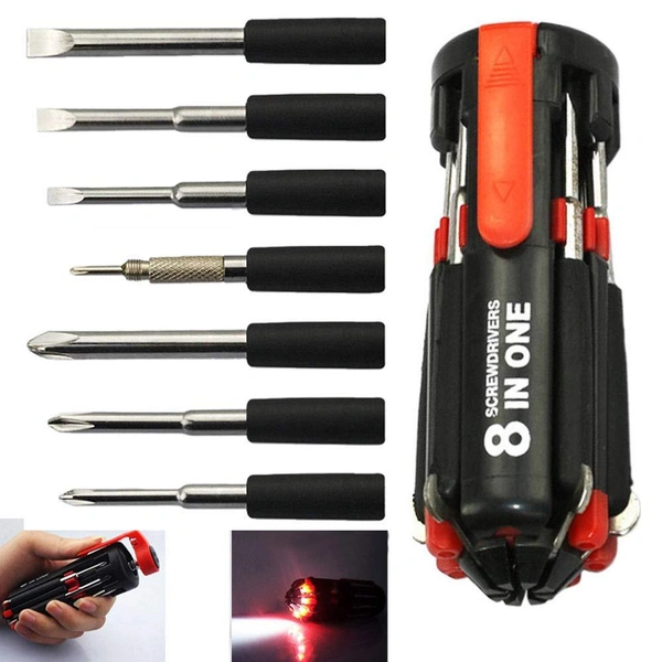 0427 08 in 1 Multi-Function Screwdriver Kit with LED Portable Torch - 0.194 kgs, China