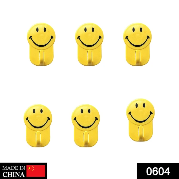 0604 Plastic Self-Adhesive Smiley Face Hooks, 1 Kg Load Capacity (6pcs) - China, 0.033 kgs