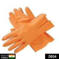 0654 - Cut Glove Reusable Rubber Hand Gloves (Orange) - 1 pc - 0.06 kgs, INDIA