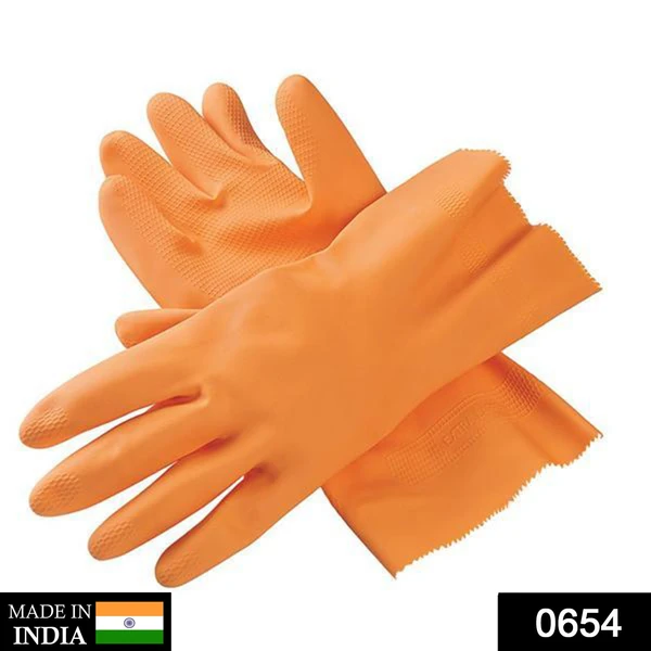 0654 - Cut Glove Reusable Rubber Hand Gloves (Orange) - 1 pc - China, 0.06 kgs